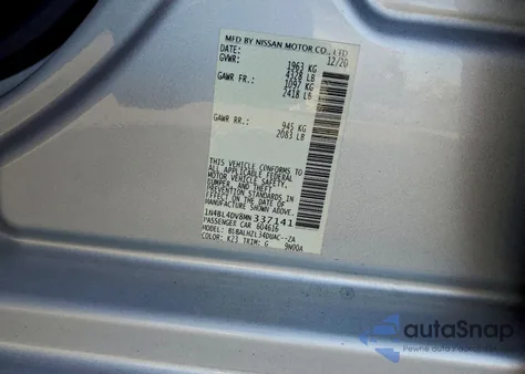 2021 Nissan Altima Sv z USA, uszkodzony, nr VIN 1N4BL4DV8MN337141